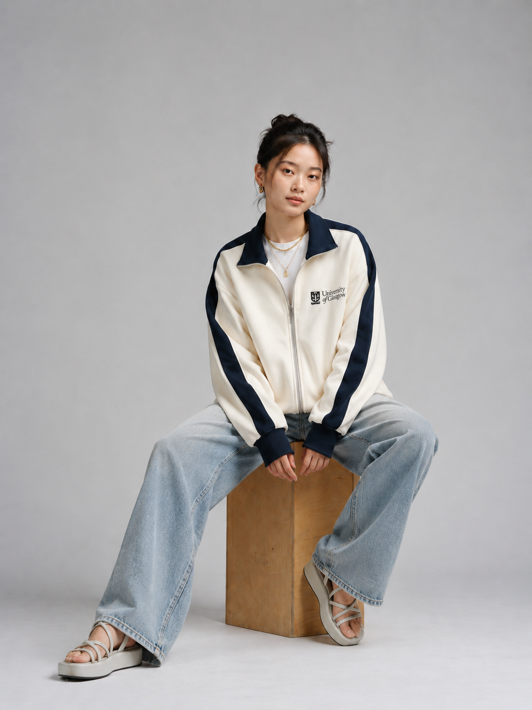 Navy Blue and Cream White Jacket View