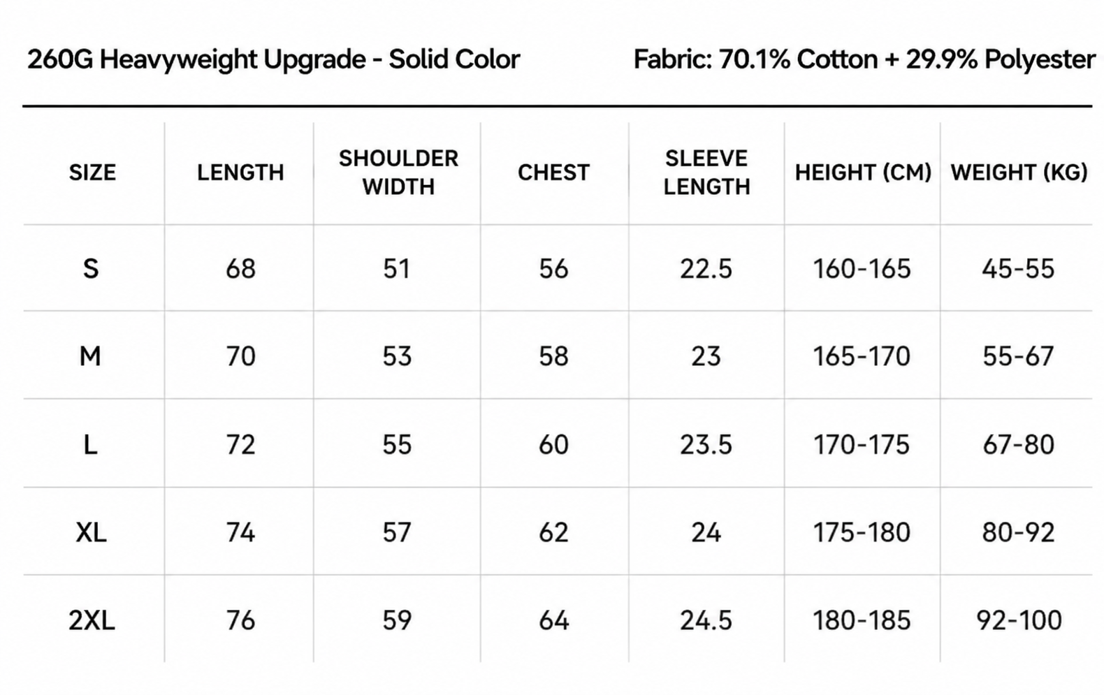 T-shirt Size Chart